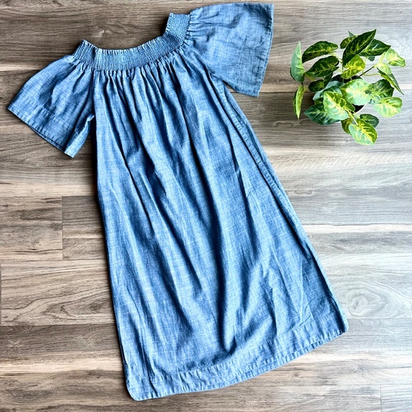 J. Crew Chambray Smocked Off-Shoulder Dress Blue Size 4 - Picture 10 of 13
